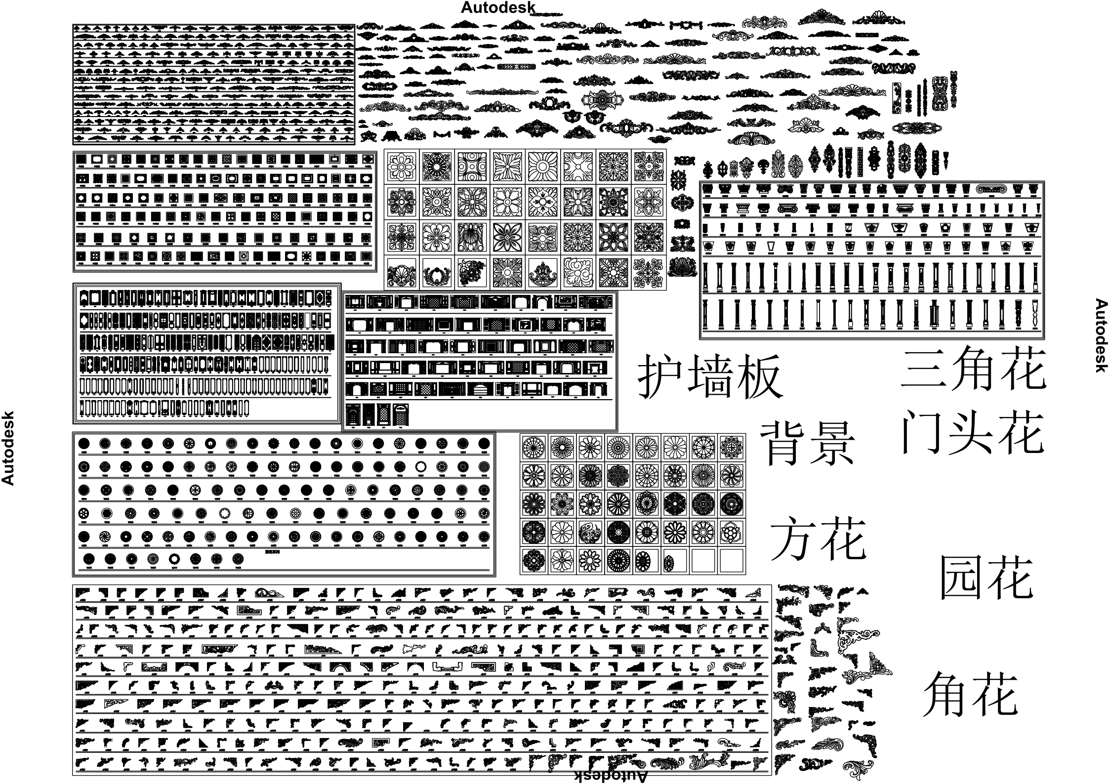 大理石背景墙护墙板角花罗马柱CAD