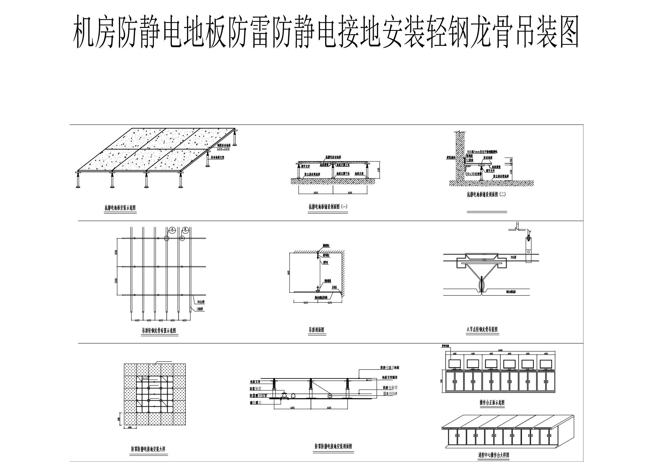 机房防静电地板防雷防静电接地安装轻钢龙骨吊装图