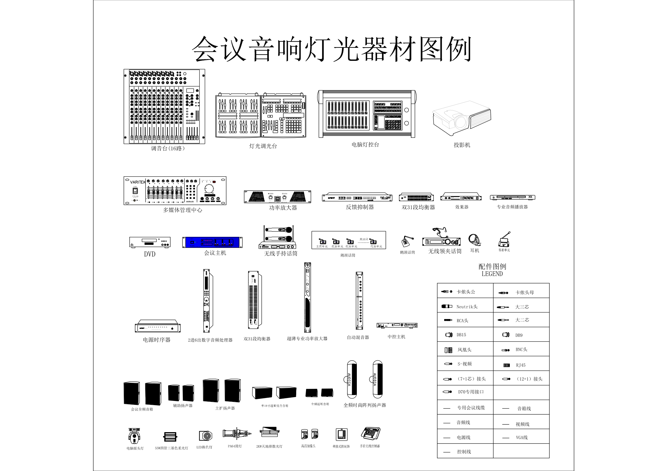 原创会议音响灯光器材CAD图库图块模板